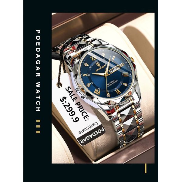 Waterproof Men's Quartz Watch with Luminous Hands and Date Display | Stainless Steel Strap, Water-Resistant - ShenZhen Wholesaler