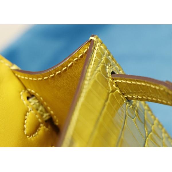Womens Handhold Yellow 22cm Crocodile Skin Bag With Square Shape