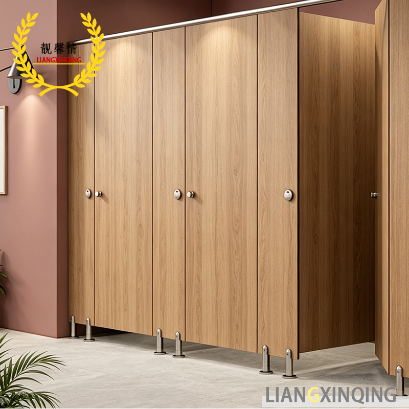 ood Grain Compact HPL Toilet Partition Waterproof Fireproof Stainless Steel Public Restroom Stall Partition