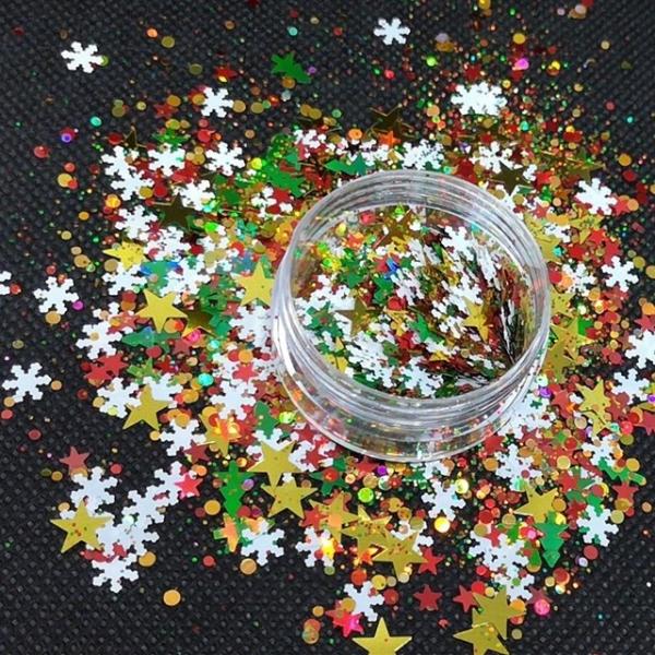 OEM Christmas Glitter Heart Flower Shaped Chunky Nail Art Face Body DIY Crafts PET Glass Material 1kg Minimum Order