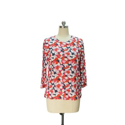 Women's Floral Print 3/4 Sleeve Round Neck Top