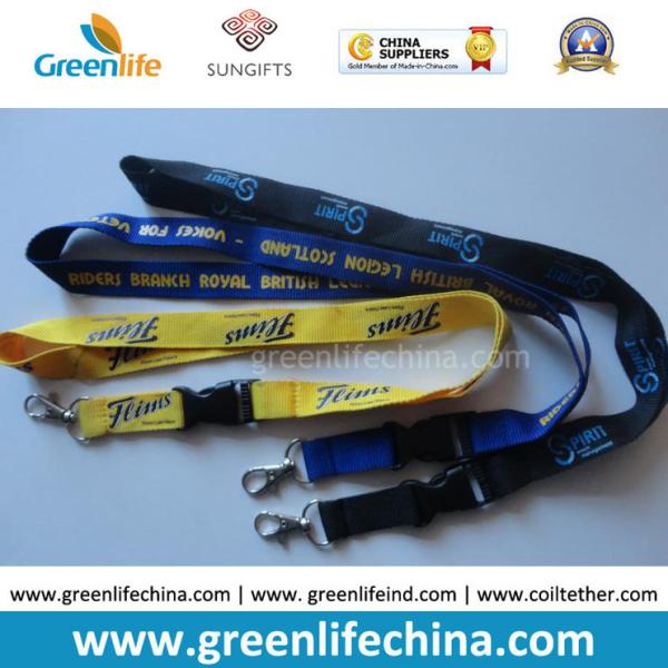 Flat ribbion 20mm wide orange polyester badge lanyard w/custom purple logo silkcreen printing and claw clip&phone loop