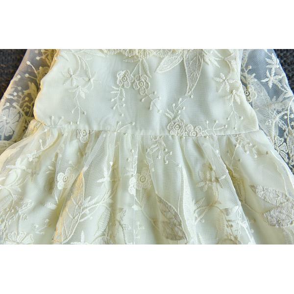 24in Embroidered Lace Children'S Dress Clothing Beige Long Sleeve Princess Wedding Dress