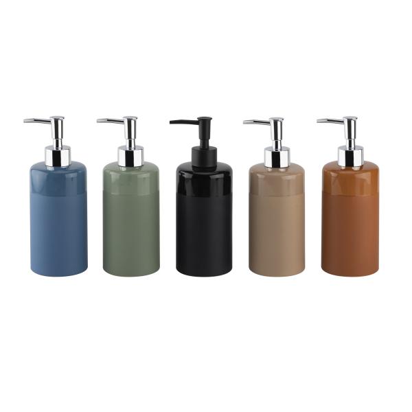 Round Ceramic Body Lotion Dispenser With Light Top Band And Mat Body Black Soap And Lotion Dispenser 1pcs
