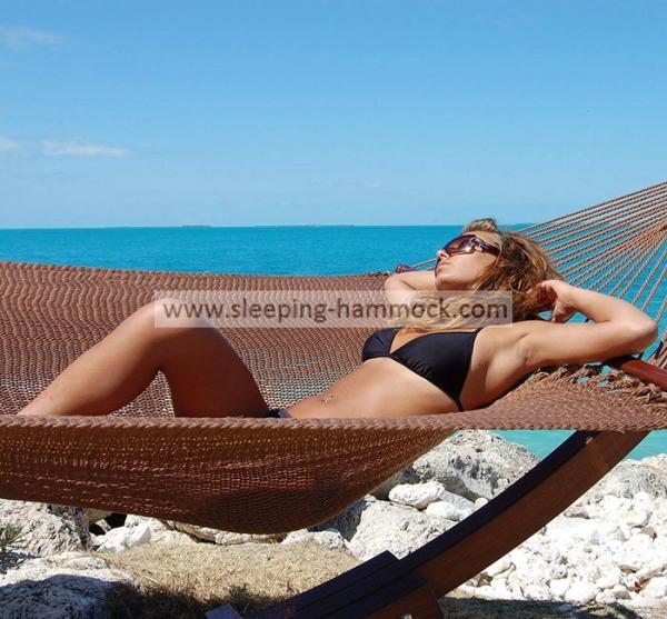 Oversized Caribbean Style Hammock For Patio Mocha , Stand Alone Hammock With Stand Set