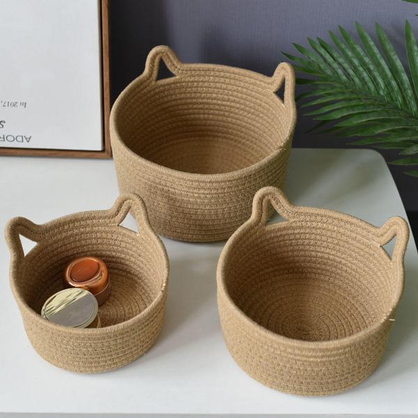 99.99% Cotton Thread Basket Woven Rattan Cat Ear Round