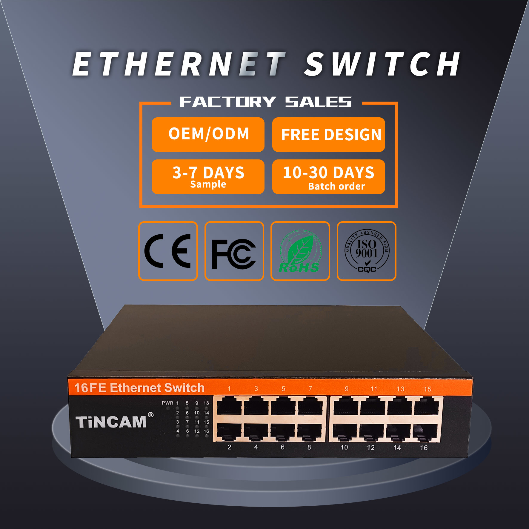 16-Port 10/100Mbps Fast Ethernet Switch Mini Desktop Metal Case with Built-in Power Supply TBC-S4016NS