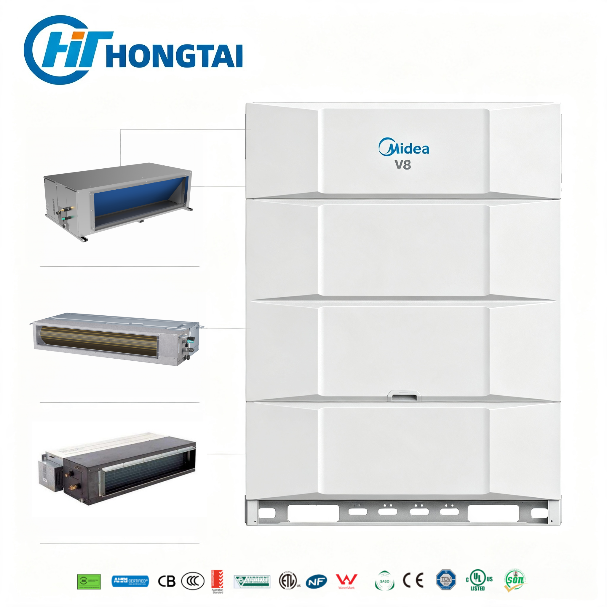 Hongtai V8 Eco Heat Recovery VRF System Simultaneous Heating Cooling COP 6.0 SEER 38 Green Building Certified CE