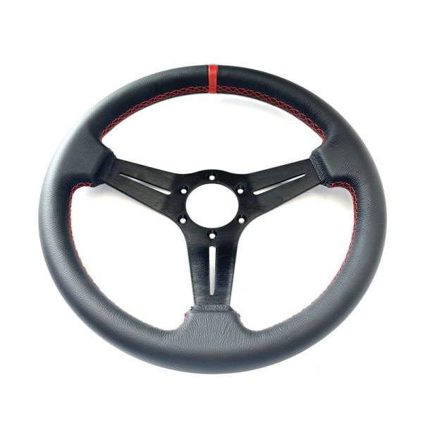 Microfiber Leather 330mm Deep Dish Steering Wheel 6061 Aluminum Red Stitching