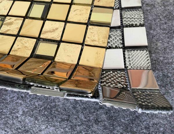 Golden Silver Metal Glazed Glass Mosaic Tiles 300x300mm