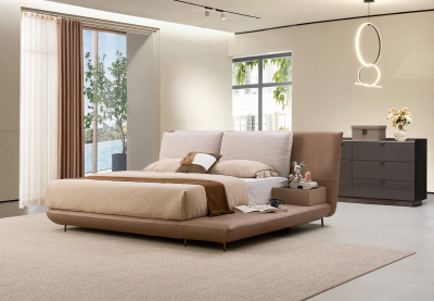 Italian minimalist fabric bed with bedside storage ，bedroom furniture