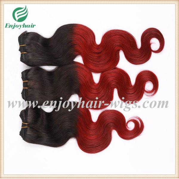 Peruvian 5A virgin remy hair weave ,ombre natural color/red# Body wave 10''-26''length