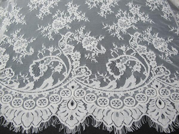 Soft Nylon Cotton Eyelash Lace Trim , Wedding Dress White Lace Fabric
