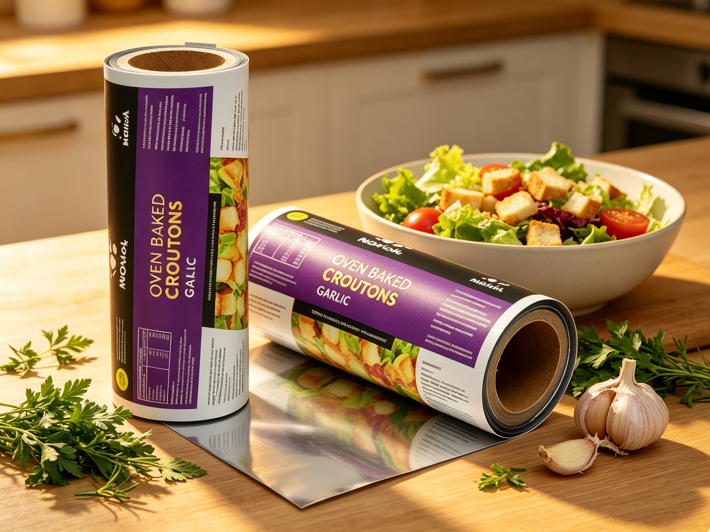 Food Grade Laminated Composite Packaging Roll Film | BOPP/VMCPP PET/AL/PE Barrier Roll Stock For Automatic Snack Chips Biscuit Crouton Packing OEM Custom Printed
