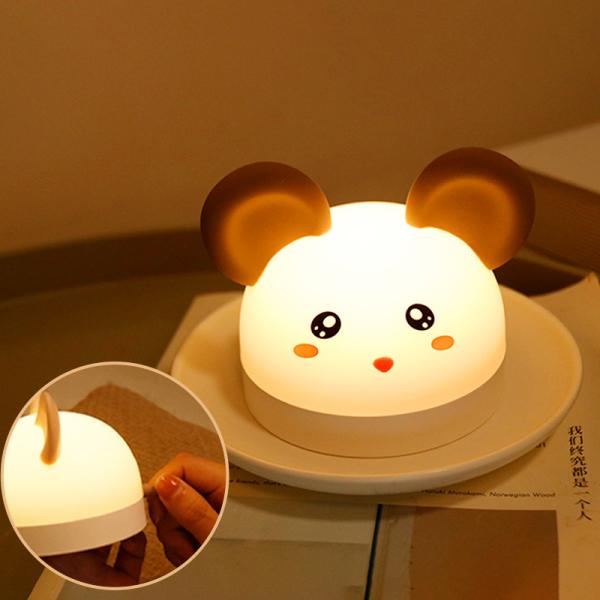 Cartoon Rat LED Silicone Nightlight Kids USB Charging Bedside Digital Wake Up Alarm Clock