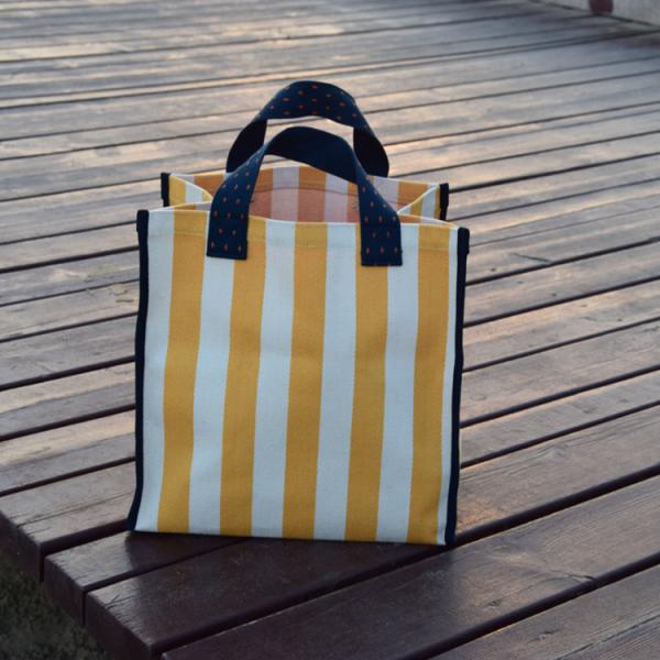Large-Capacity Stripe Canvas Handbag Women Bag  Simple Supermarket Green Shopping Bags
