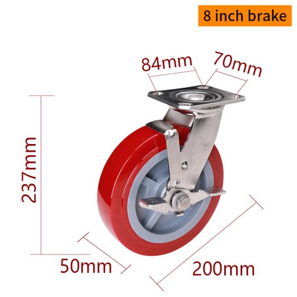 EDL 8 Inch Stainless Steel Heavy Duty Caster With Durable TPU Wheel Loading 420Kg S718P-85
