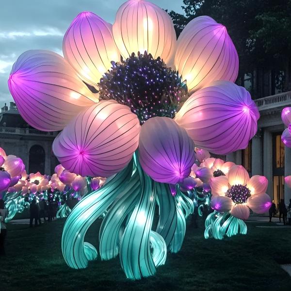 Custom Giant Blue Rose Flower Lantern, Large LED Floral Light Sculpture for Garden & Night Lantern Festival