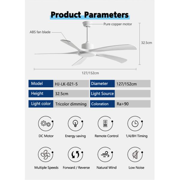 Easy Installation Pure Copper Motor Decorative 60 Inch DC ABS Blade Remote Control Modern Ceiling Fan Lighting