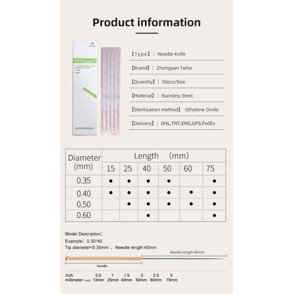 long couteau de cuivre Sterile Agujas De Acupuntura jetable d'aiguille d'acuponcture de la poignée 50pcs