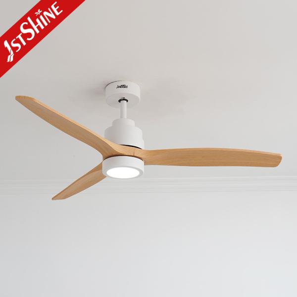Ventilador de teto ABS de grãos de madeira de design branco com iluminação LED