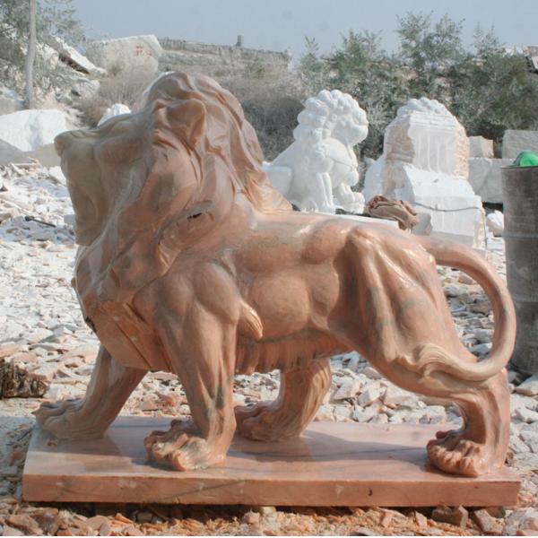 Garden decoration Nature Stone walking lions statue pink marble animal sculpture,stone carving supplier