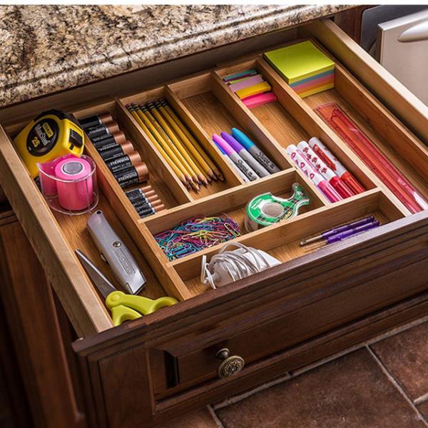 100% Pure Bamboo Expandable, kitchen Utensil - Cutlery and Utility Bamboo Drawer Organizer