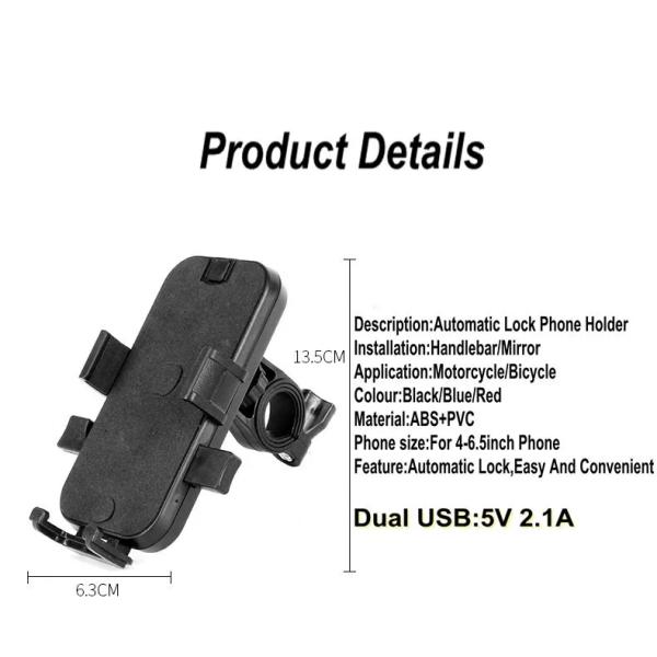 ABS 5V 2.1A Dual Usb Port Motorcycle Phone Holder For Iphone 11