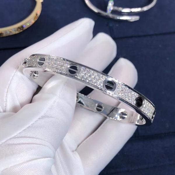 Factory Custom Fine Jewelry 18k White Ogold LOVE Bracelet, Diamond-Paved, Ceramic Bracelet