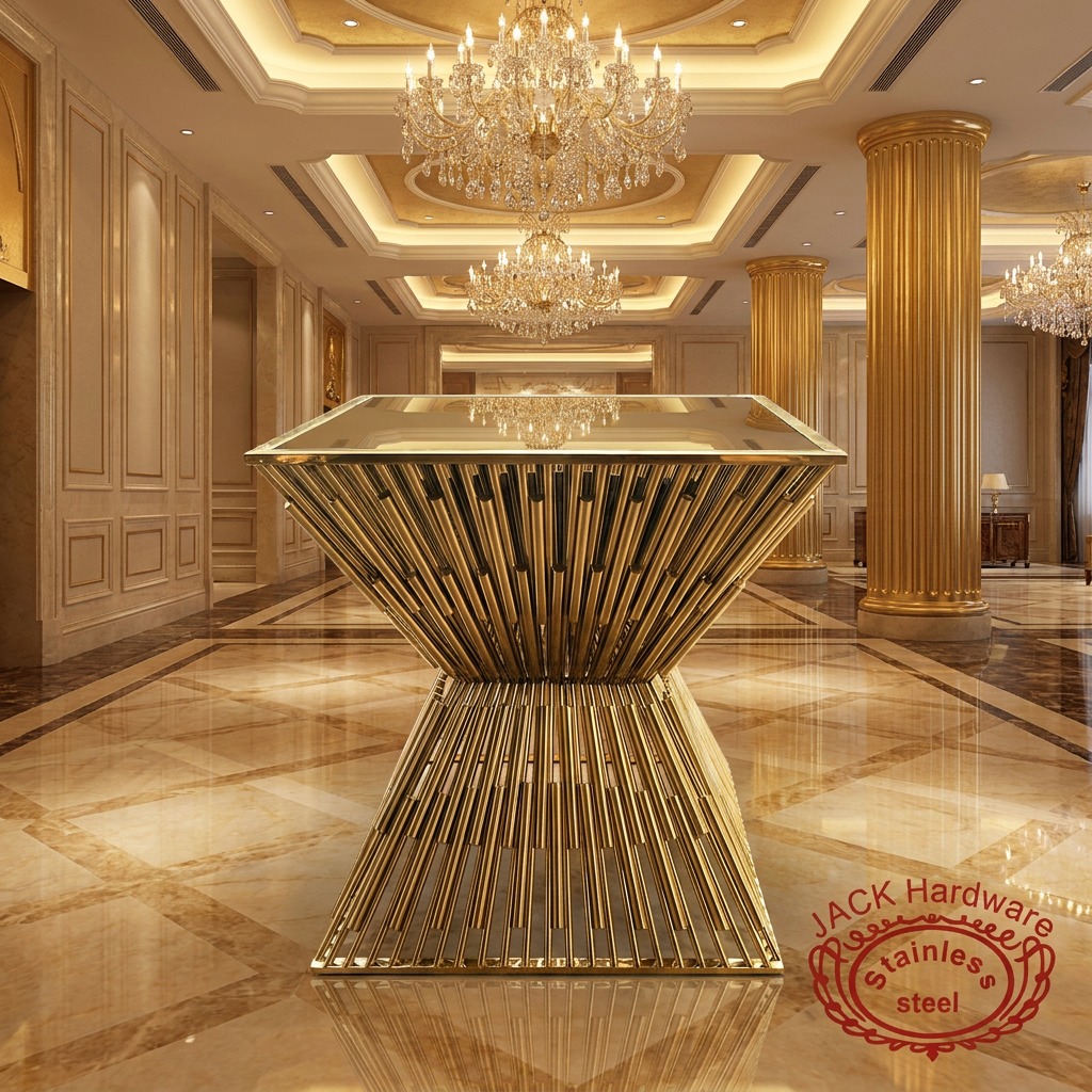 WENDING Gold Radial Tube Bundle Square Bar Table – Luxury X-Hourglass Stand