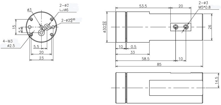 Соединение канала трубы 2 M5*0.8 3mm пневматическое роторное