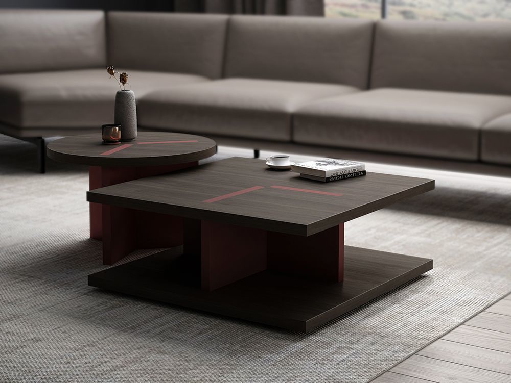 Square Round Nesting Coffee Table With Wood Grain Painted Top