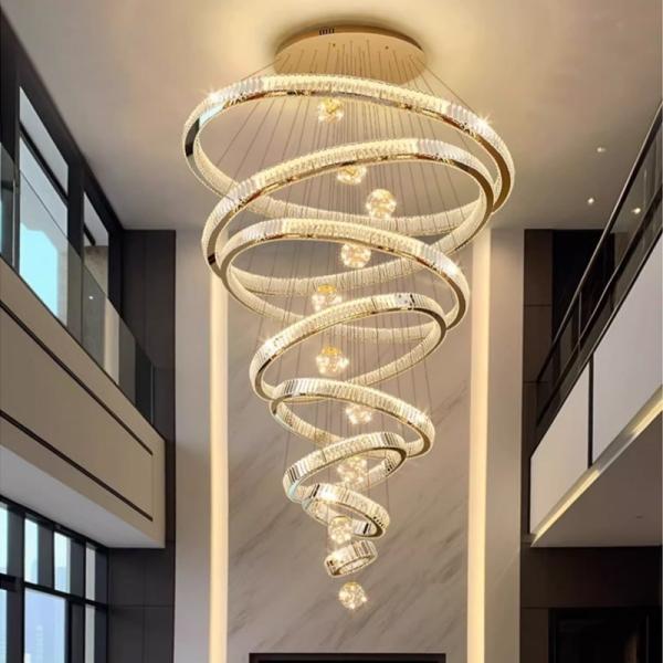 JYLIGHTING Long Luxury Pendant Lights Hotel Hall Foyer Staircase Wedding Led Gold K9 Crystal Ball Chandelier Crystal Pendant Light