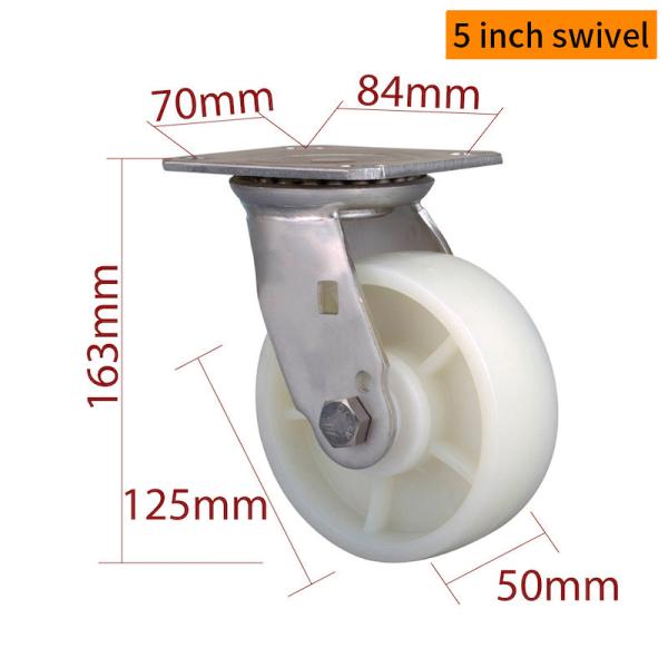 EDL 5 pulgadas de acero inoxidable rueda de rodillo industrial con banda de rodamiento TPA y apoyo de carga de 400 kg S715P-25