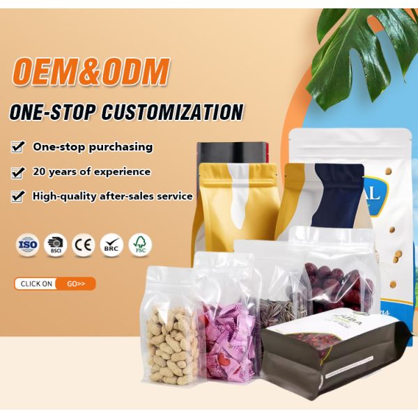 Custom Logo Resealable Smell Proof Food Zip Lock Plastic Packaging Bags Eight-edge sealed Flat Bottom Bag