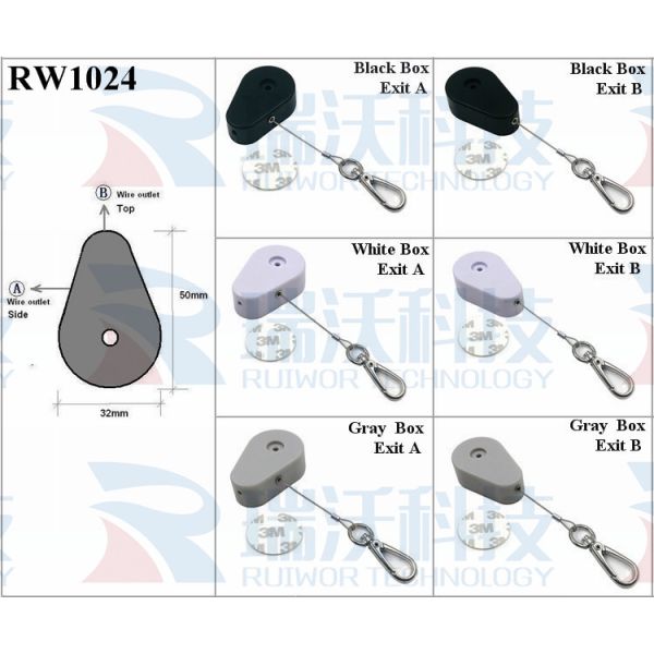RW1024 Drop-Shaped Retractable Security Tether Plus Key Hook As Tidy Positioned Tool Security Tether