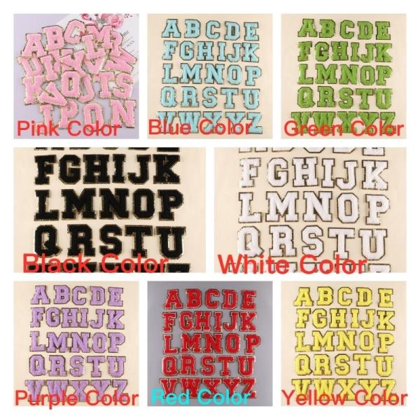 Pink Gold Border Iron On Adhesive Repair Alphabet Sewing Appliques with 3D Twill Fabric