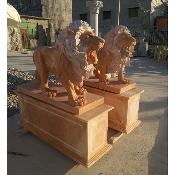 Garden decoration Nature Stone walking lions statue pink marble animal sculpture,stone carving supplier