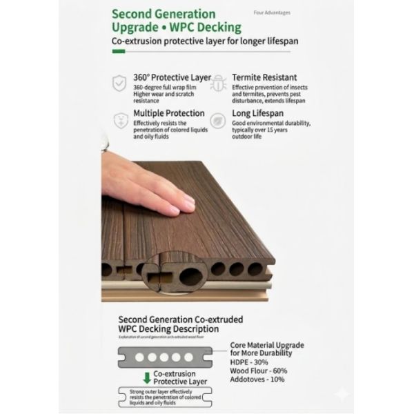 140*23mm Weatherproof WPC Decking Panel Co Extruded UV Resistant