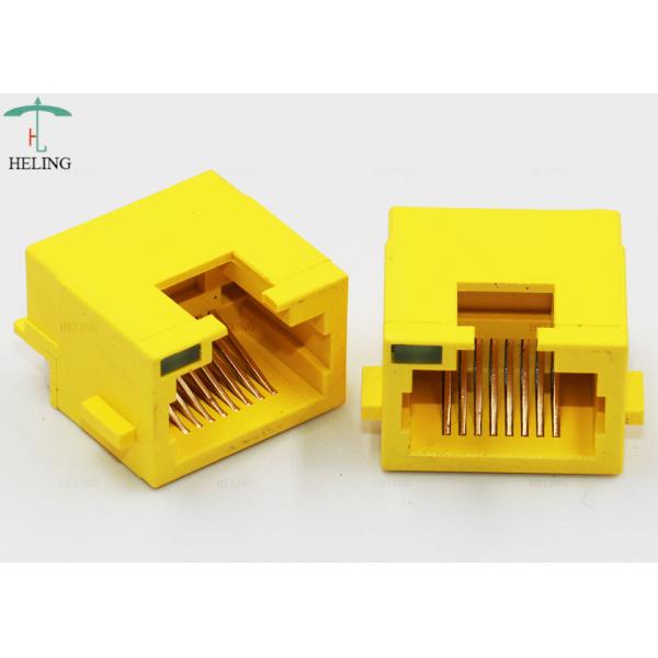Yellow 90 Degree RJ45 Female Connector With Single LED Pipe For Ethernet Router