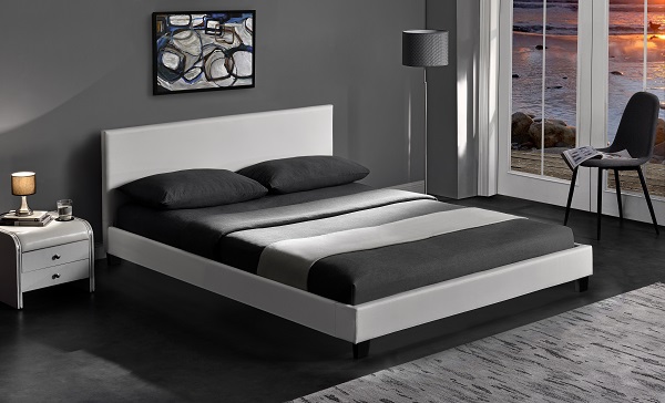 Белизна кровати PU современных дизайнов кожаная и черный свет СИД для спальни