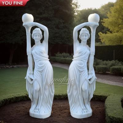 Hand Carved Life Size White Garden Arts Floor Statue Girl Marble Sculptures Lamp