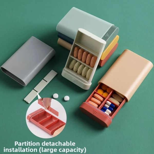 Custom Logo Child-Resistant Multicolor Portable Travel Storage Case Organizer Multi-Functional Six Compartment PP Medicine Pill
