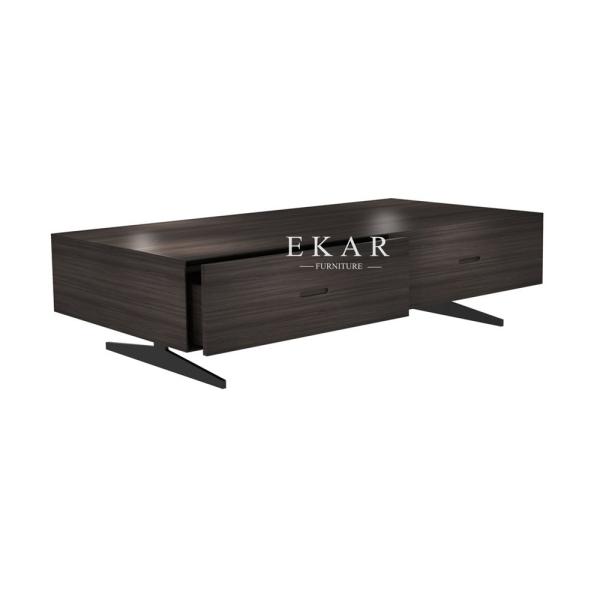 Living Room Metal Legs Ash Wood Modern Coffee Table With Drawers