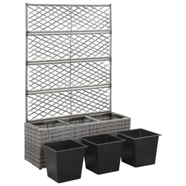 Trellis Raised Bed with 3 Pots Indoor Outdoor Garden Patio Courtyard  Poly Rattan Planter Promotion Usage for Climbing  Plants