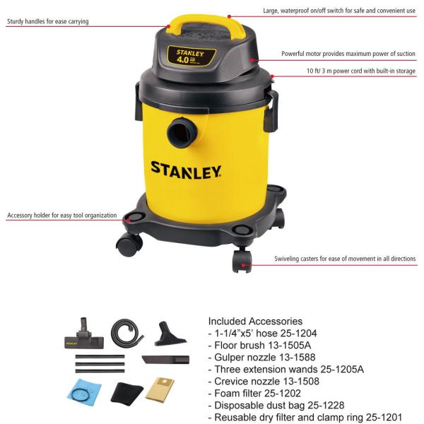 Waterproof Stanley 2.5 Gal Wet Dry Vacuum 4HP Portable Poly Stanley Sl18128p