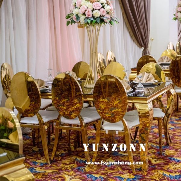 PU Seat O-Round Back Mirror Gold Stainless Steel Wedding Chair Stackable for Outdoor Events and Parties for Apartment Villa