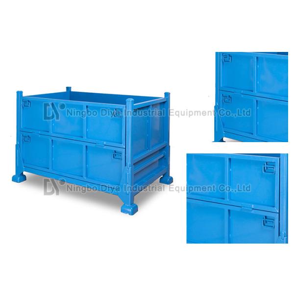 Blue Sides Cover Structural Pallet Rack , Industrial Steel Folding Steel Turnover Box