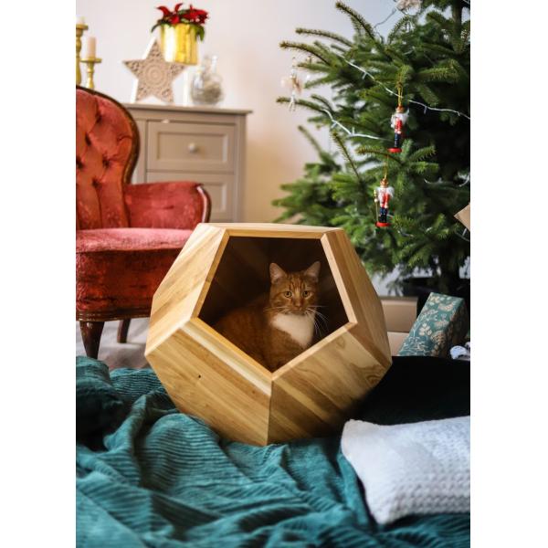 Household Storage Container Cat Bed Cave in Modern Design with Solid Wood and Side Table