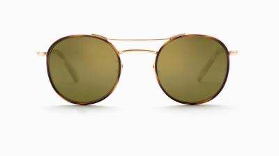 Ultralight Pure Titanium Sunglasses Acetate Lining with double Bridges Round Gunmetal/Black/Gre Gradient Polarized Lens